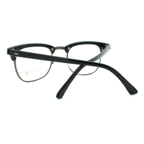 Eyeglass Frame Club Half Horn Rimmed Glasses Unisex New Black Gun