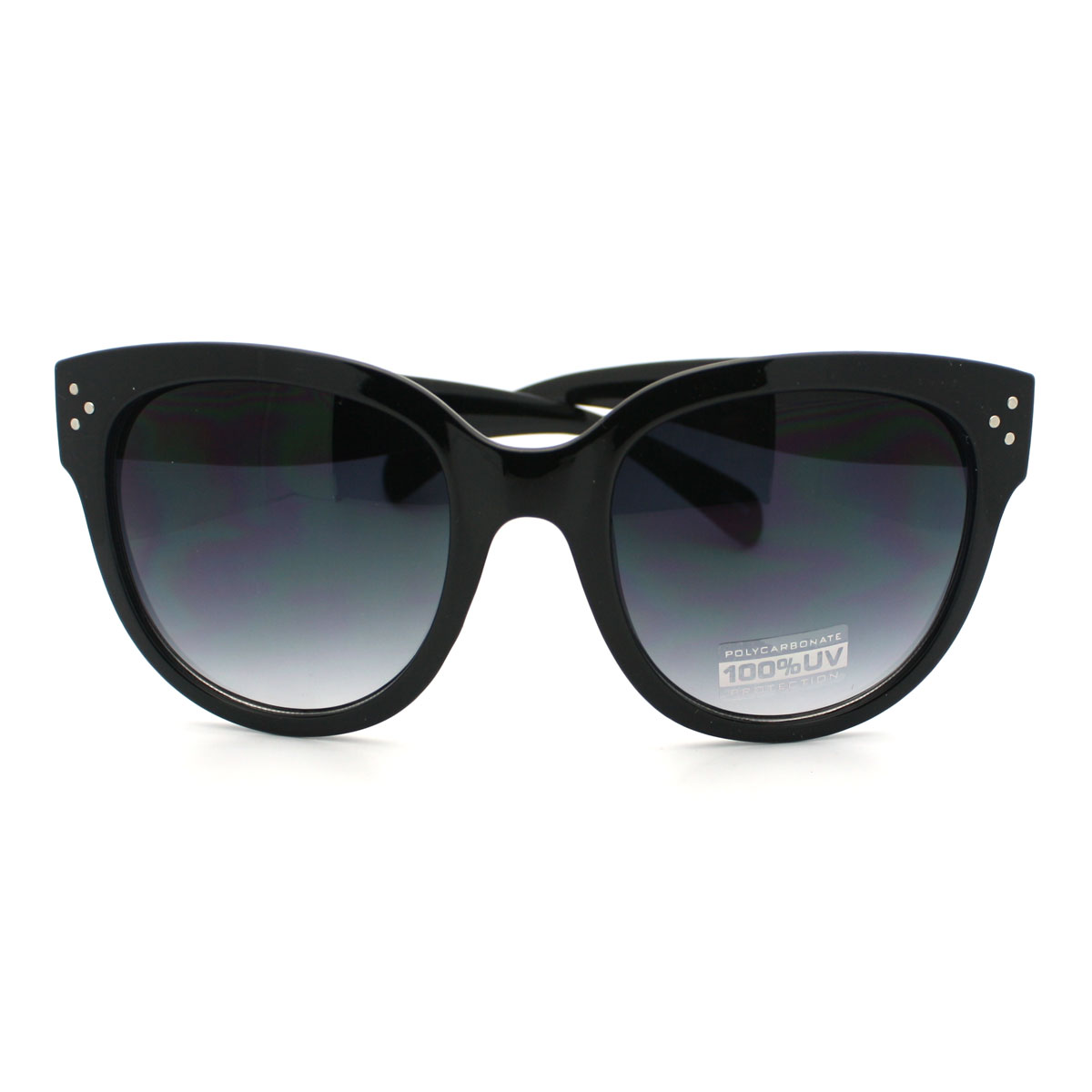Black Oversized Horn Rimmed Round Sunglasses W Signature 3 Metal Dots New Ebay 