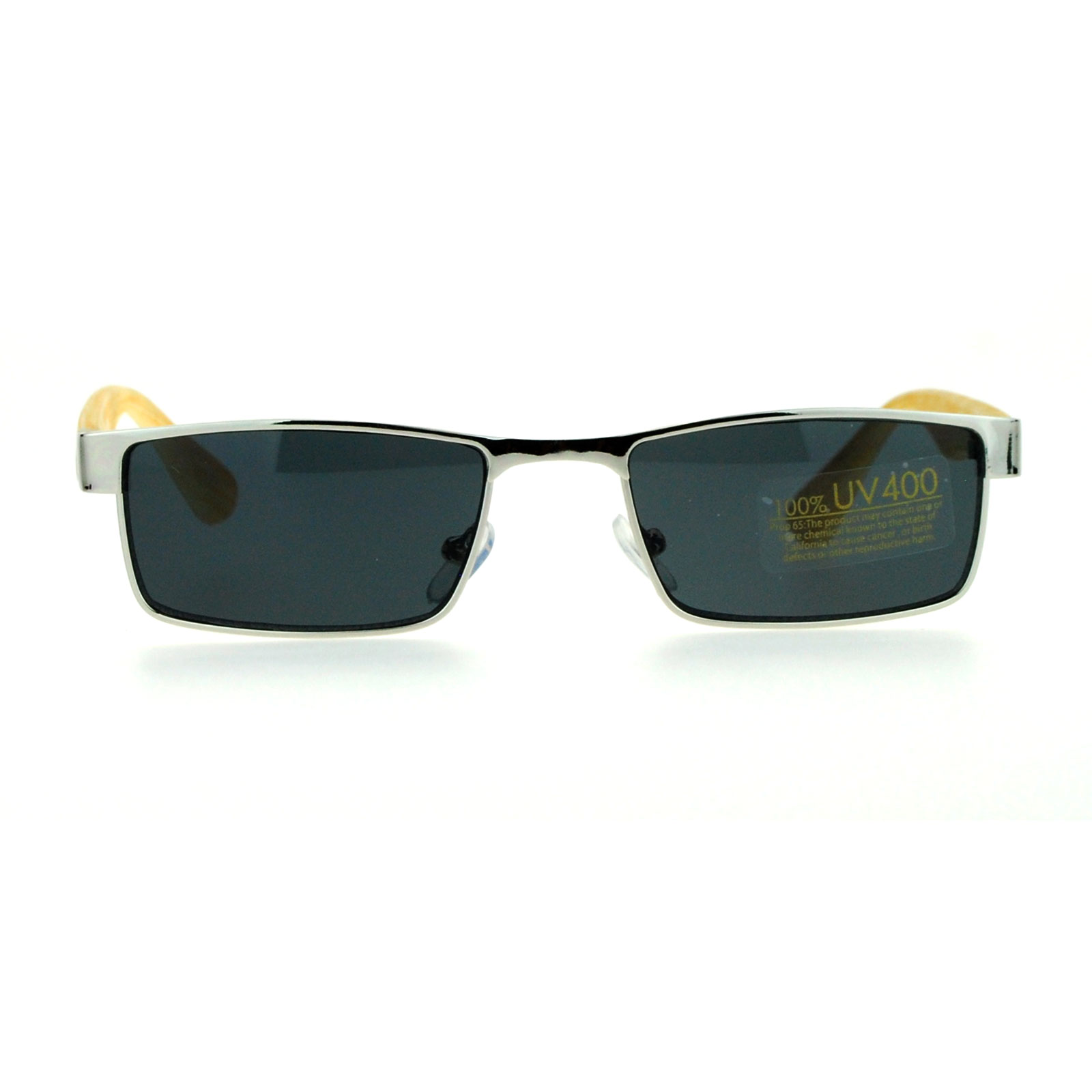 Sa106 Mens Minimal Narrow Rectangular Metal Rim Wood Grain Arm Sunglasses Ebay