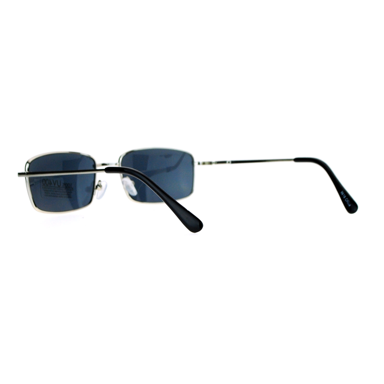 Sa106 Mens Snug Minimal Narrow Rectangular Metal Rim Sunglasses 