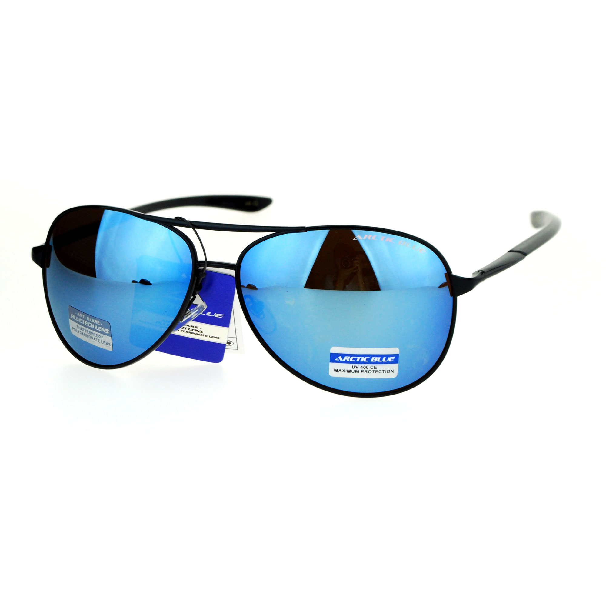 Sa106 Mens Arctic Blue Mirror Lens Sport Metal Aviator Sunglasses 