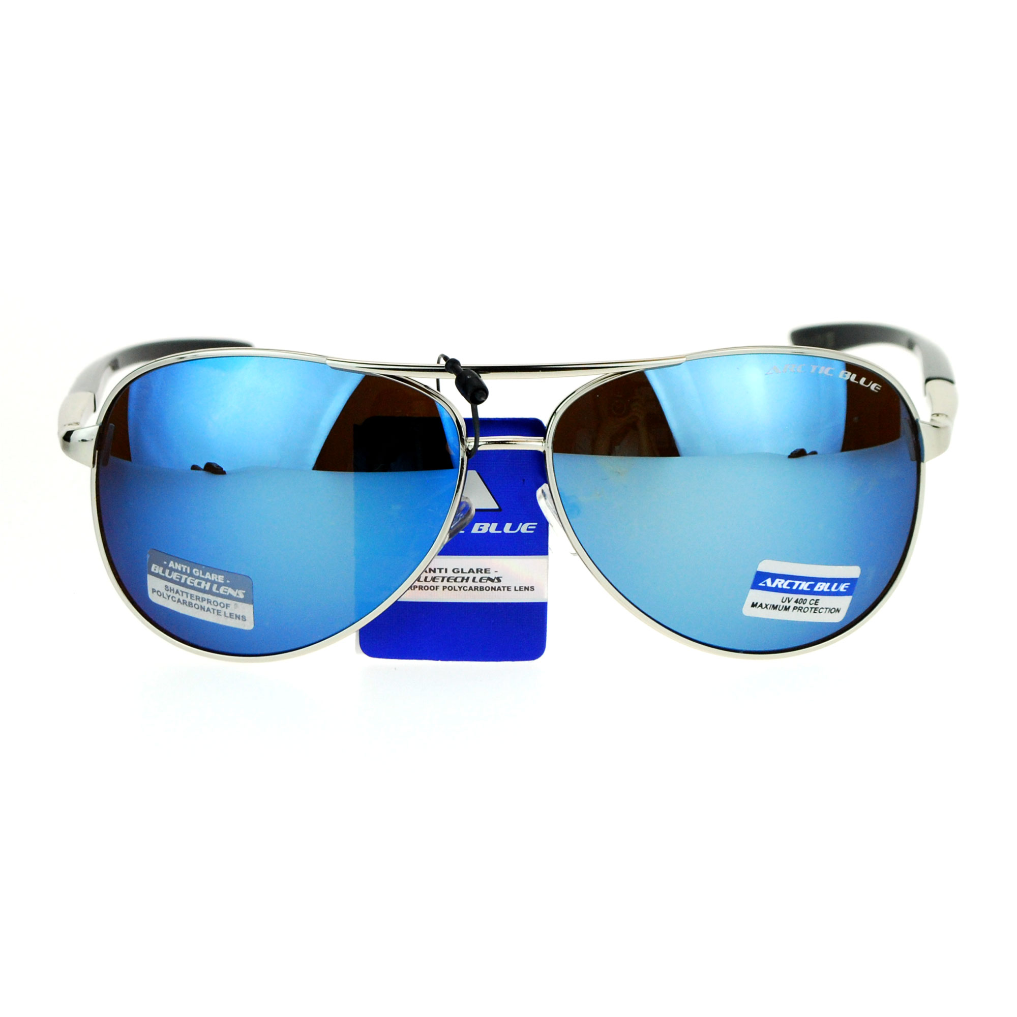 Sa106 Mens Arctic Blue Mirror Lens Sport Metal Aviator Sunglasses