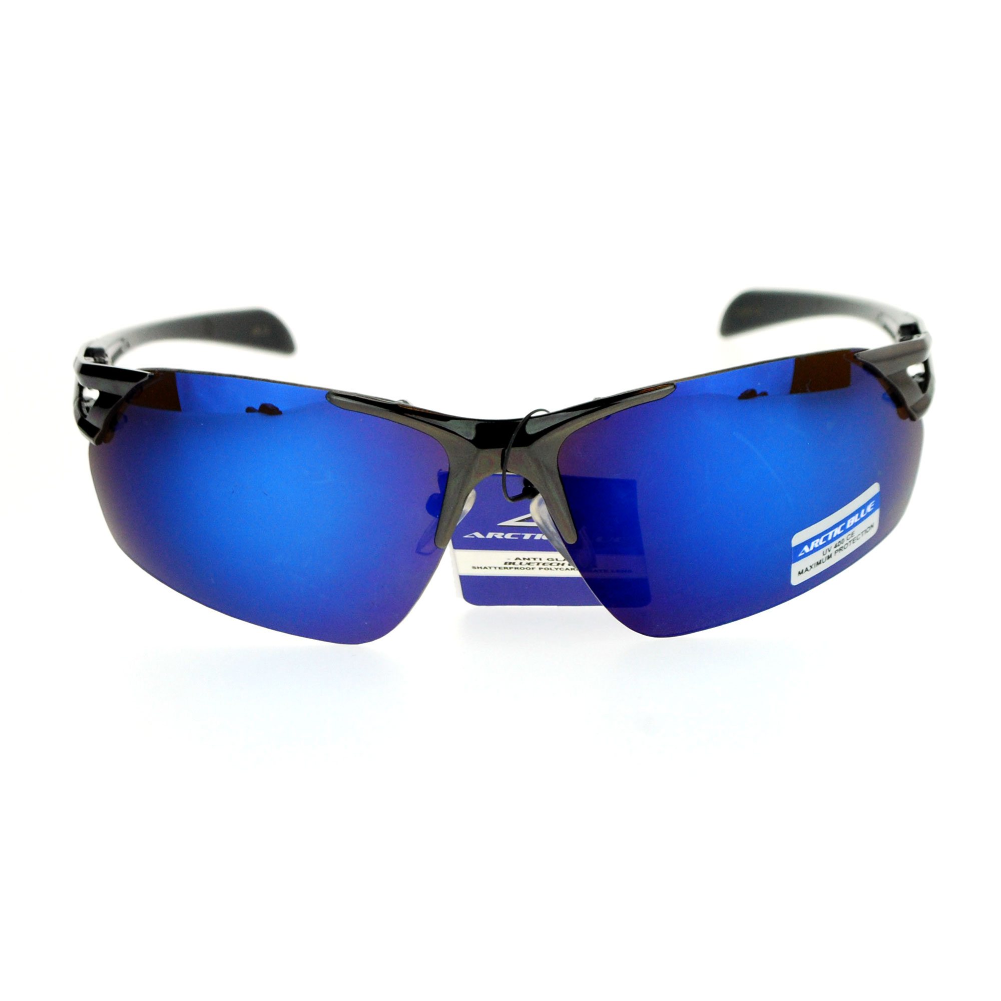 Sa106 Mens Blue Mirror Lens Rimless Metal Warp Sport Sunglasses Ebay 