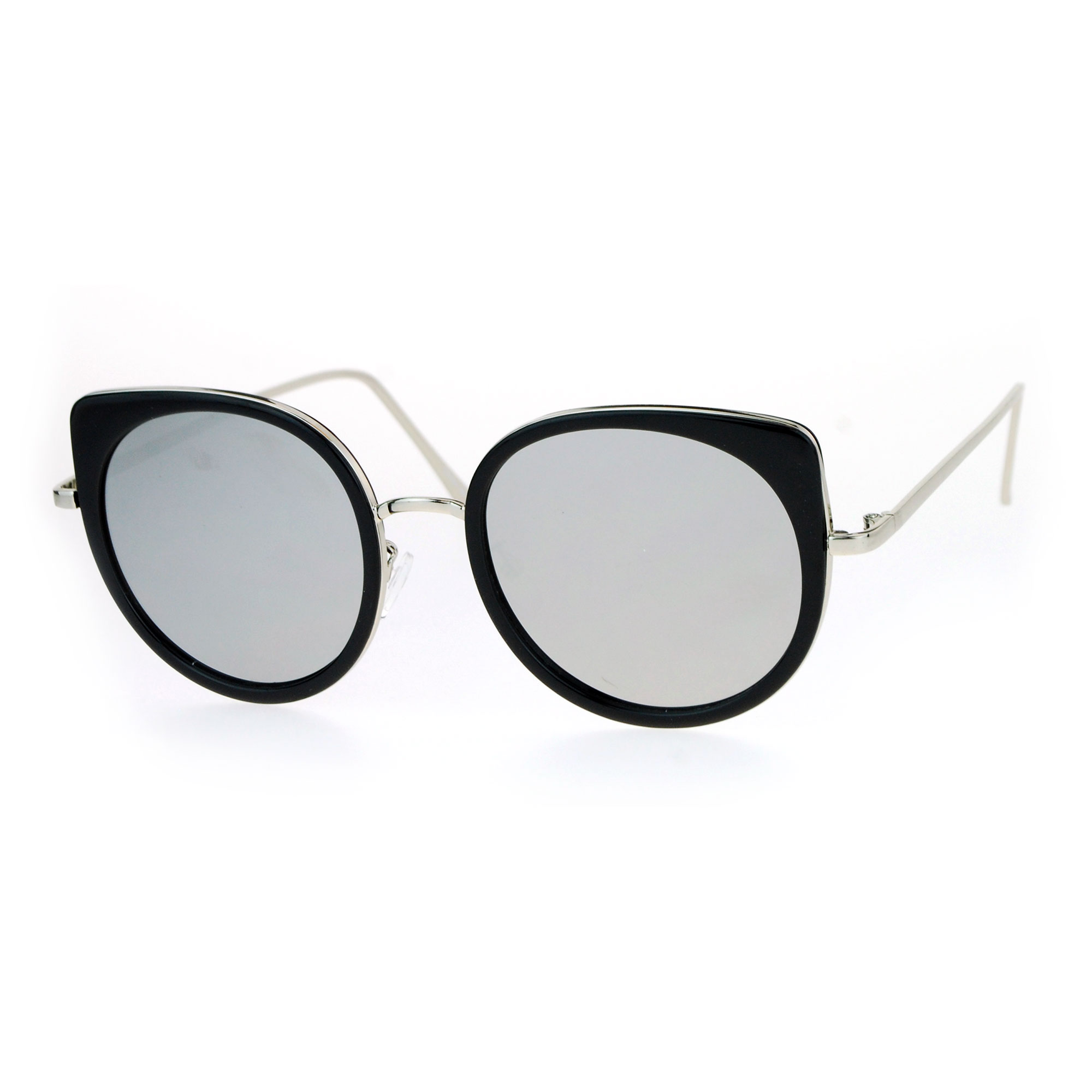 Sa106 Flat Color Mirrored Round Cat Eye Womens Retro Sunglasses Ebay 