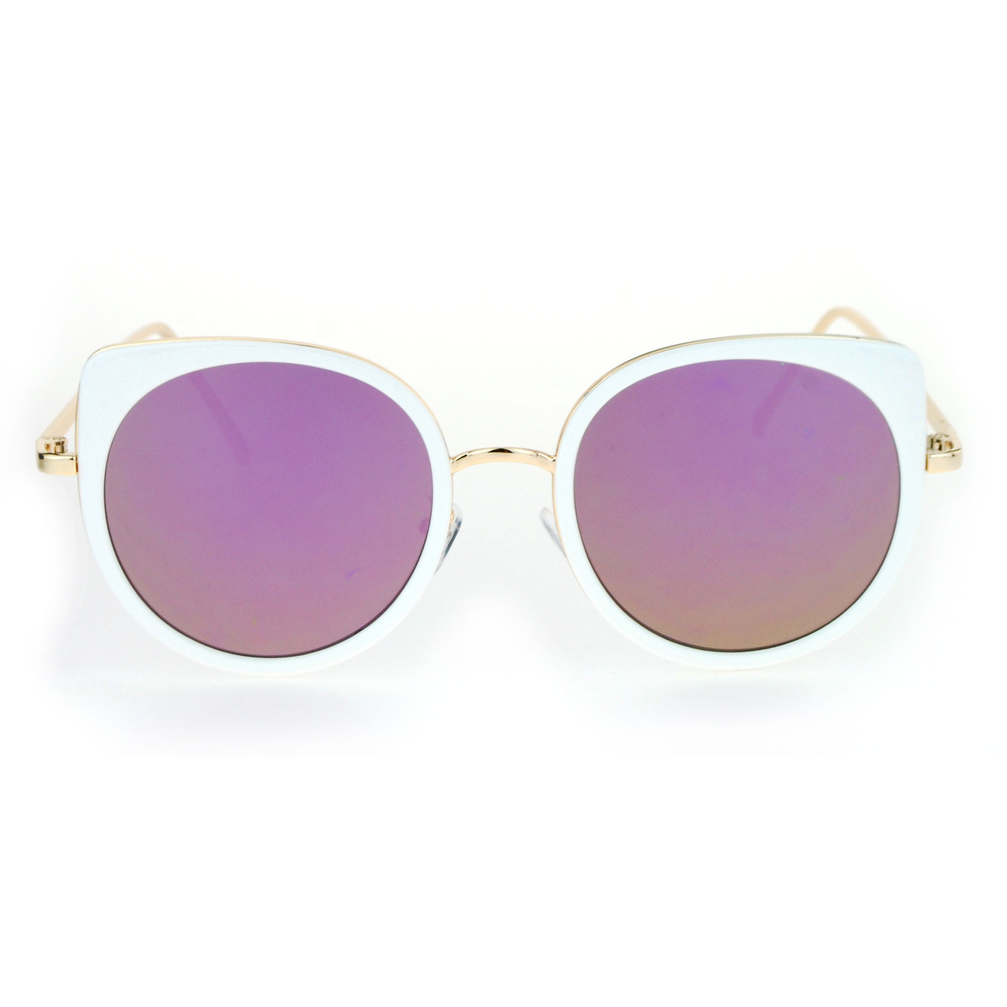 Sa106 Flat Color Mirrored Round Cat Eye Womens Retro Sunglasses Ebay