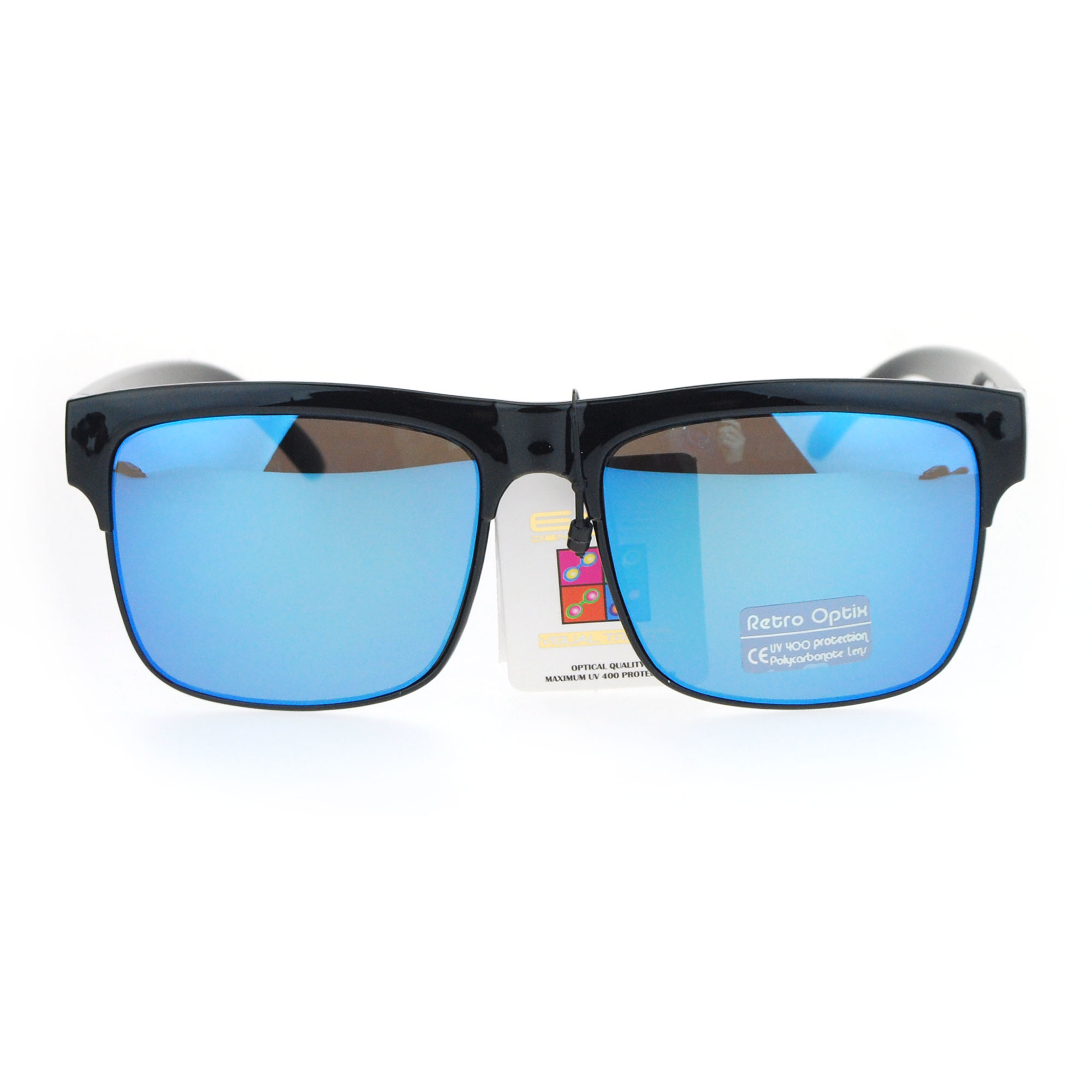 Mens Oversize Rectangular Half Horn Rim Color Mirror Lens Hipster Sunglasses Ebay