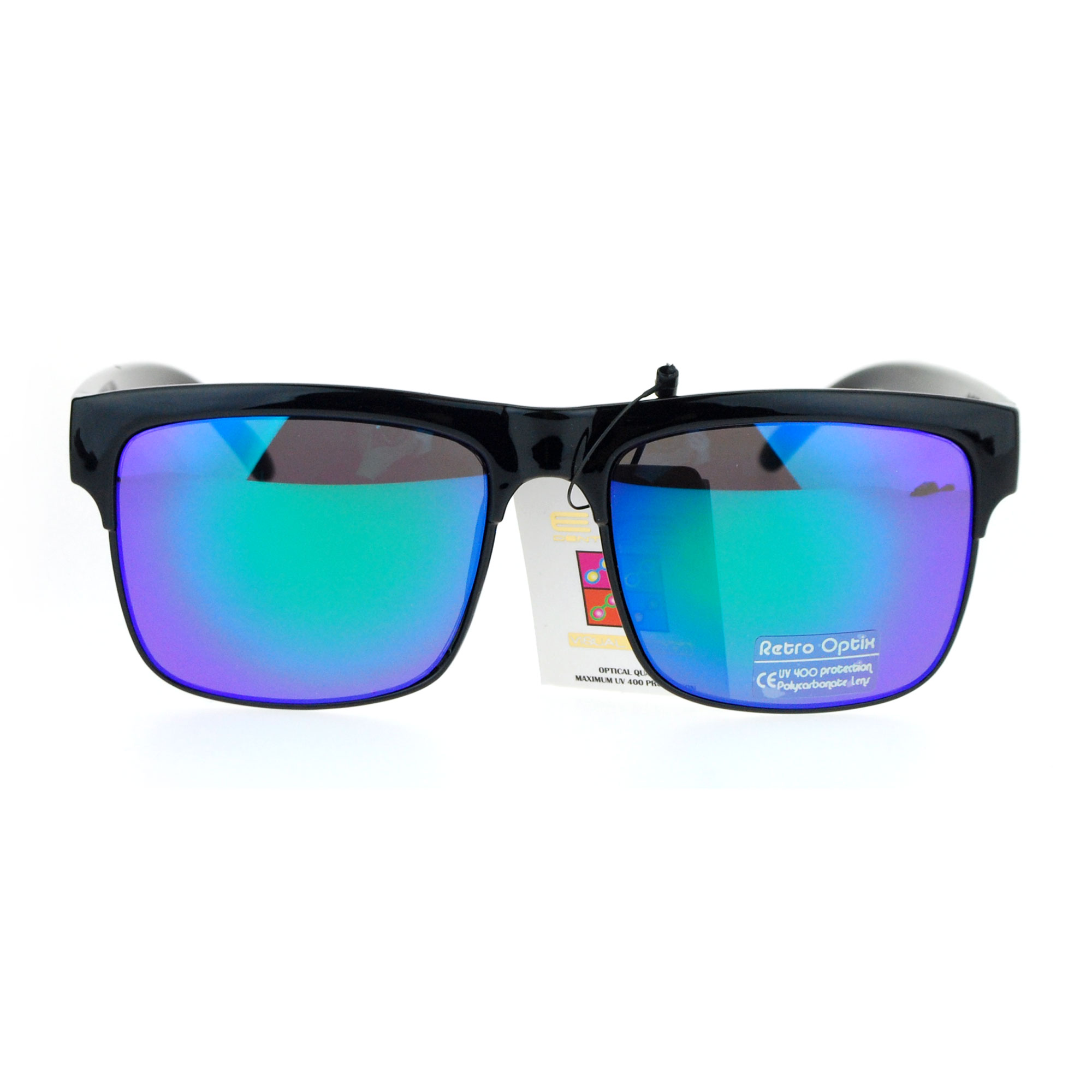 Mens Oversize Rectangular Half Horn Rim Color Mirror Lens Hipster Sunglasses