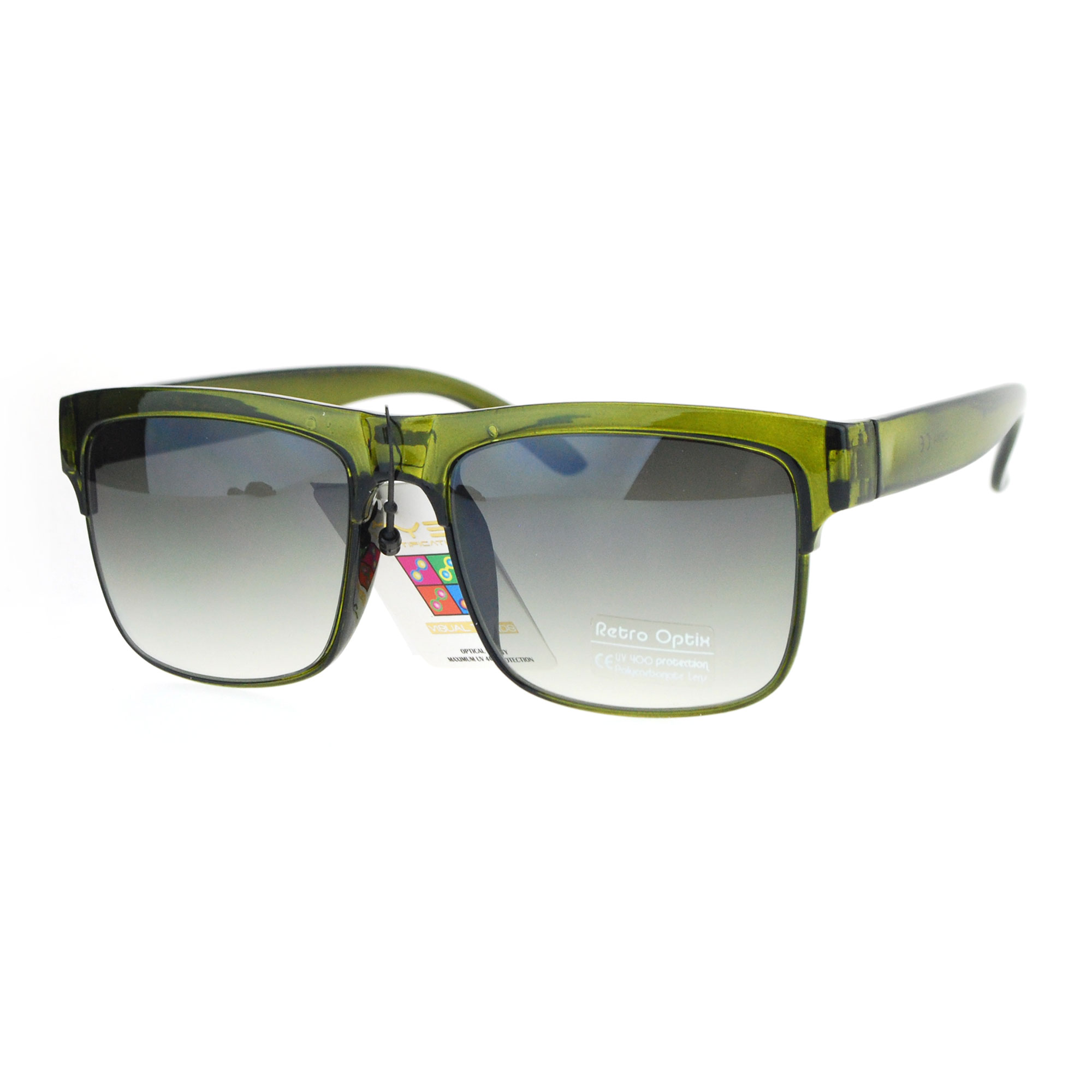 Mens Oversize Rectangular Half Horn Rim Color Mirror Lens Hipster Sunglasses Ebay