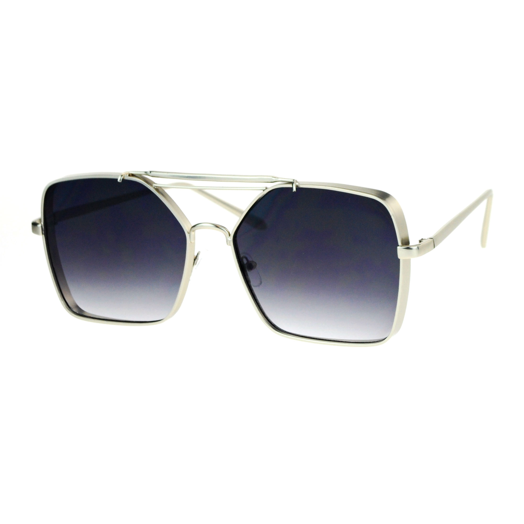 Mens Vintage Style Thick Metal Rectangular Double Bridge Aviator Sunglasses 9363