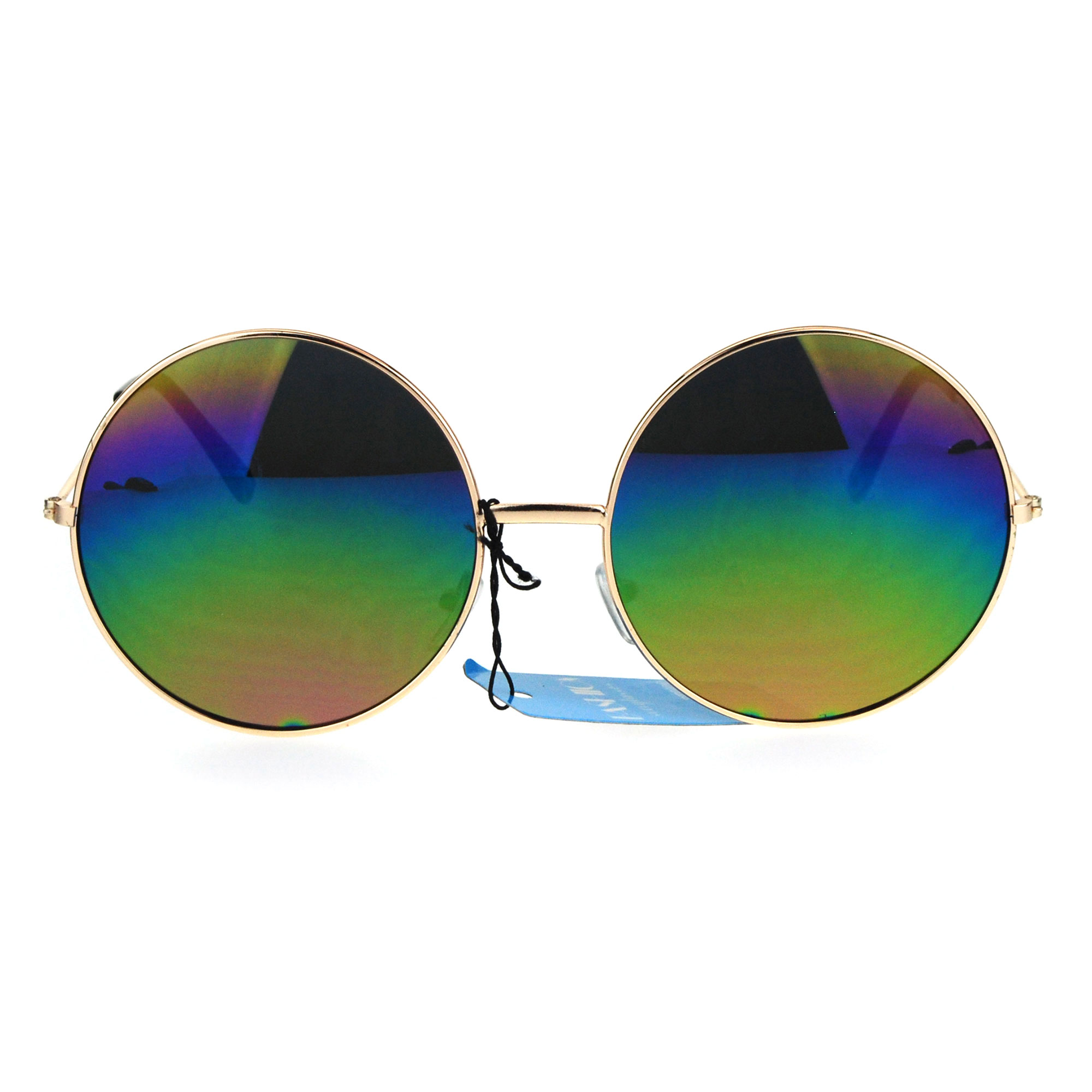 Womens Rusta Rainbow Mirror Lens Large Hippie Round Circle Lens