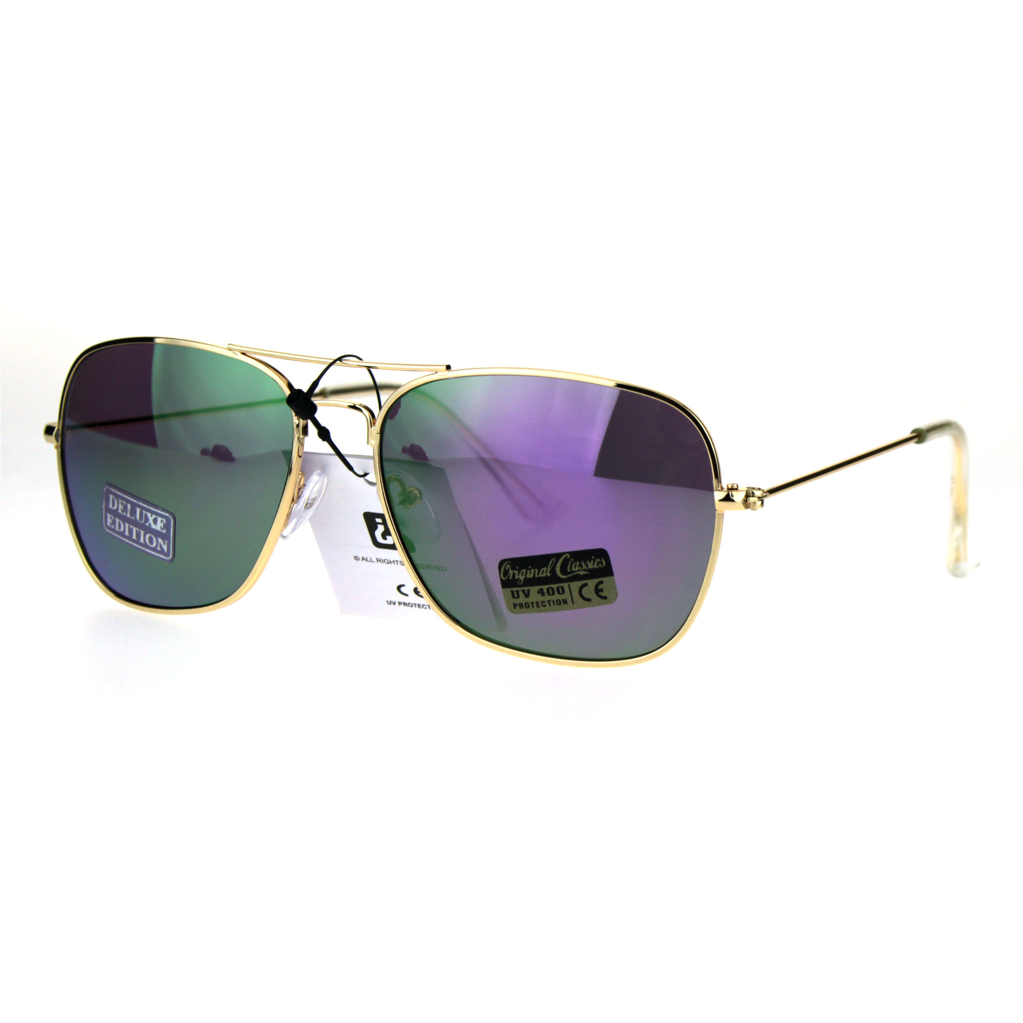 Mens Color Mirror Officer Rectangular Metal Rim Aviator Sunglasses Ebay 