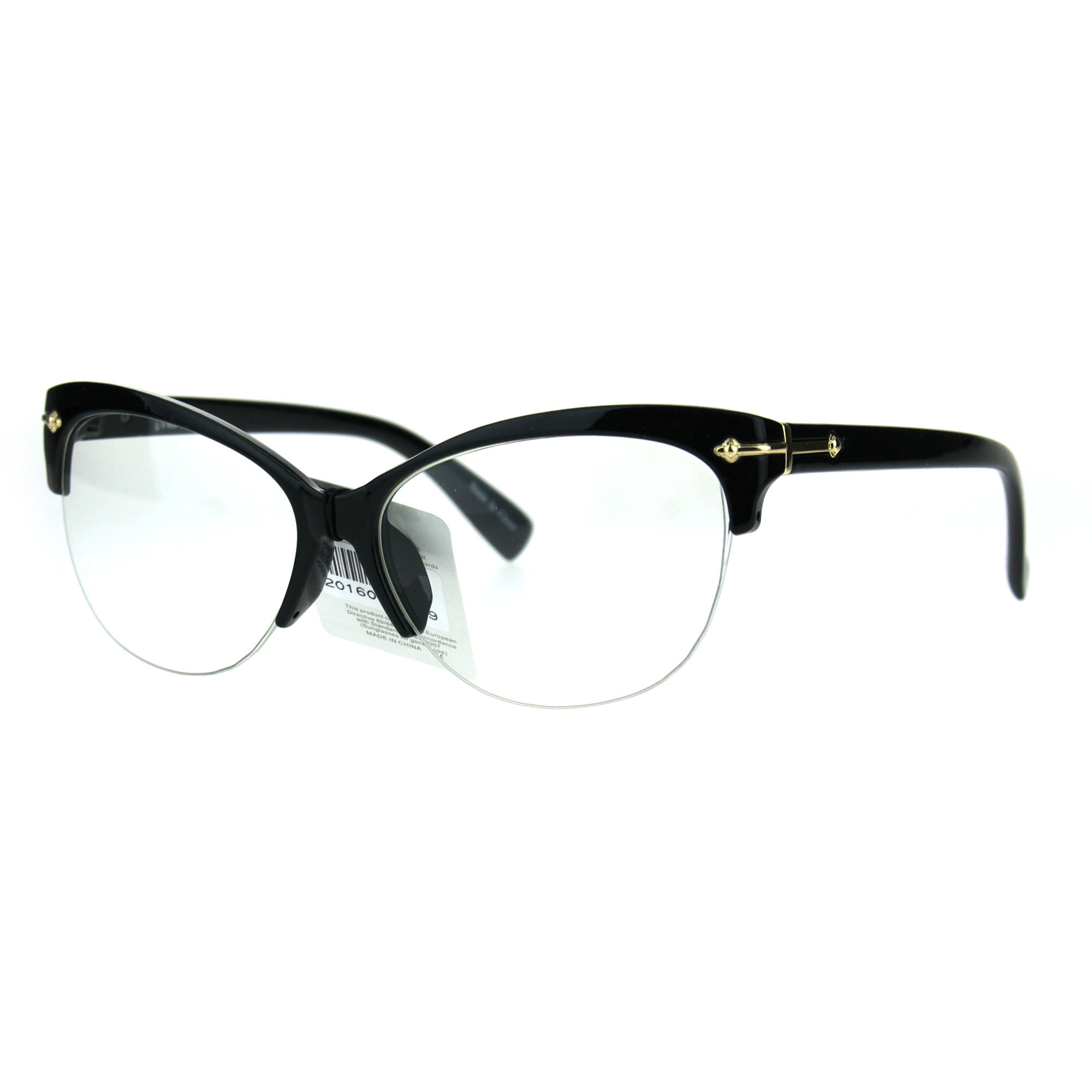 Fashion Half Rim Womens Cat Eye Clear Lens Horned Glasses