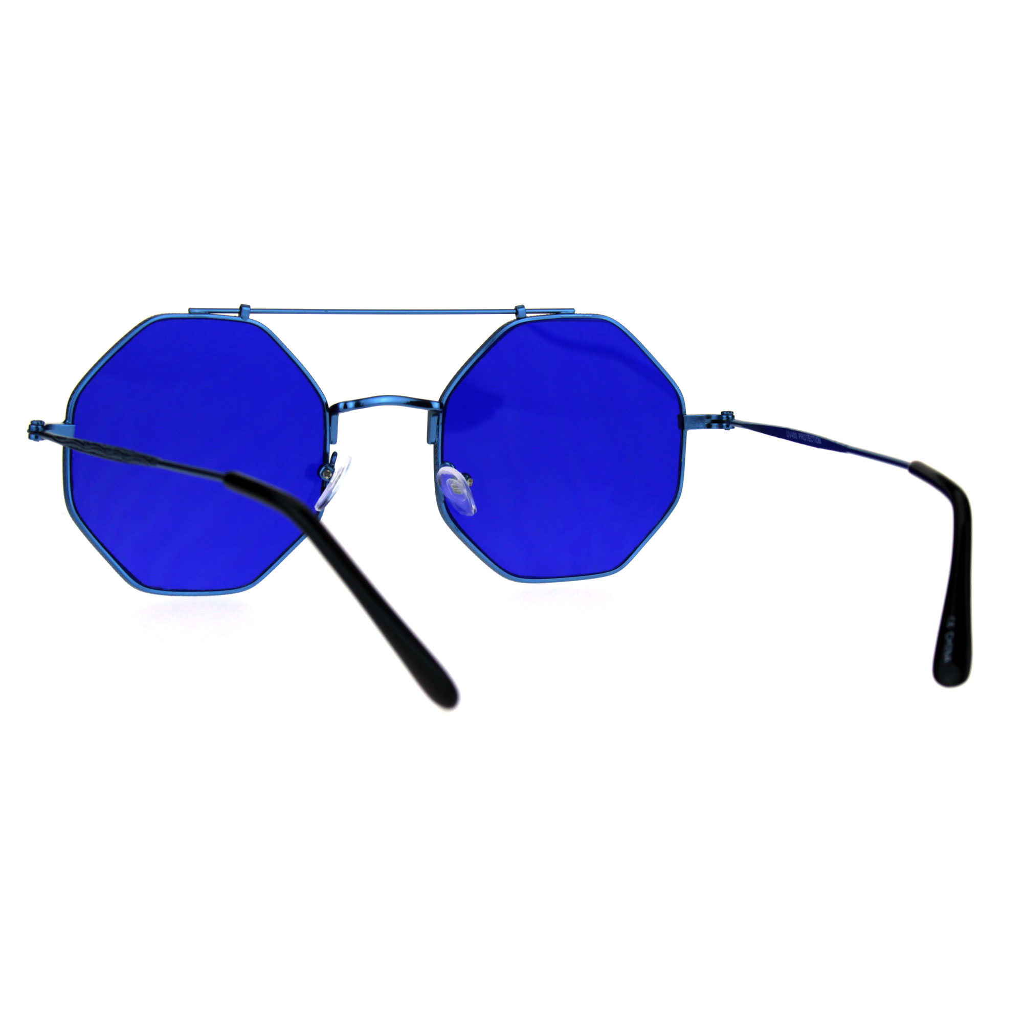 Round Octagonal Classic Sunglasses Man Woman Silver Metal Frame Baby Blue  Nuanced Lens Boho Hippy Retrò Style Medium Size, Occhiali 