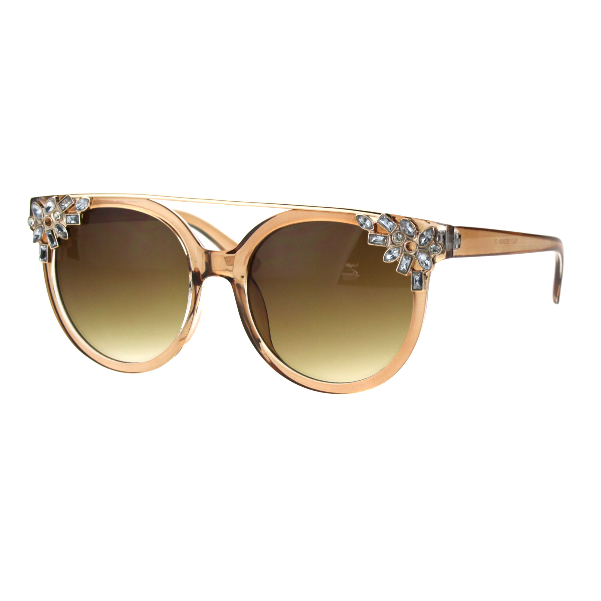 Womens Flat Top Rhinestone Jewel Horn Round Diva Sunglasses Ebay 6801