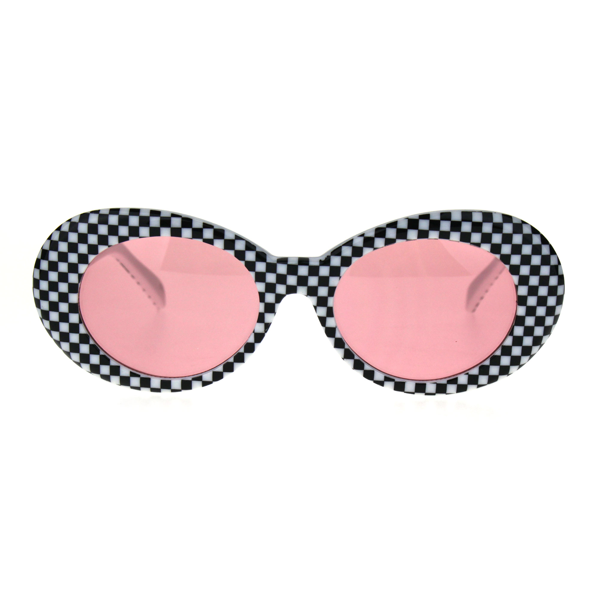 Womens Mod Checker 20s Vintage Style Oval Plastic Sunglasses Ebay 