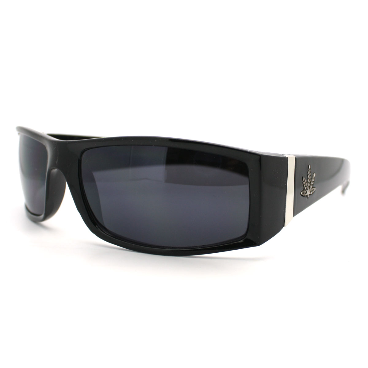 All Black Rectangular Lens Gangster Biker Sunglasses with Pot Leaf ...