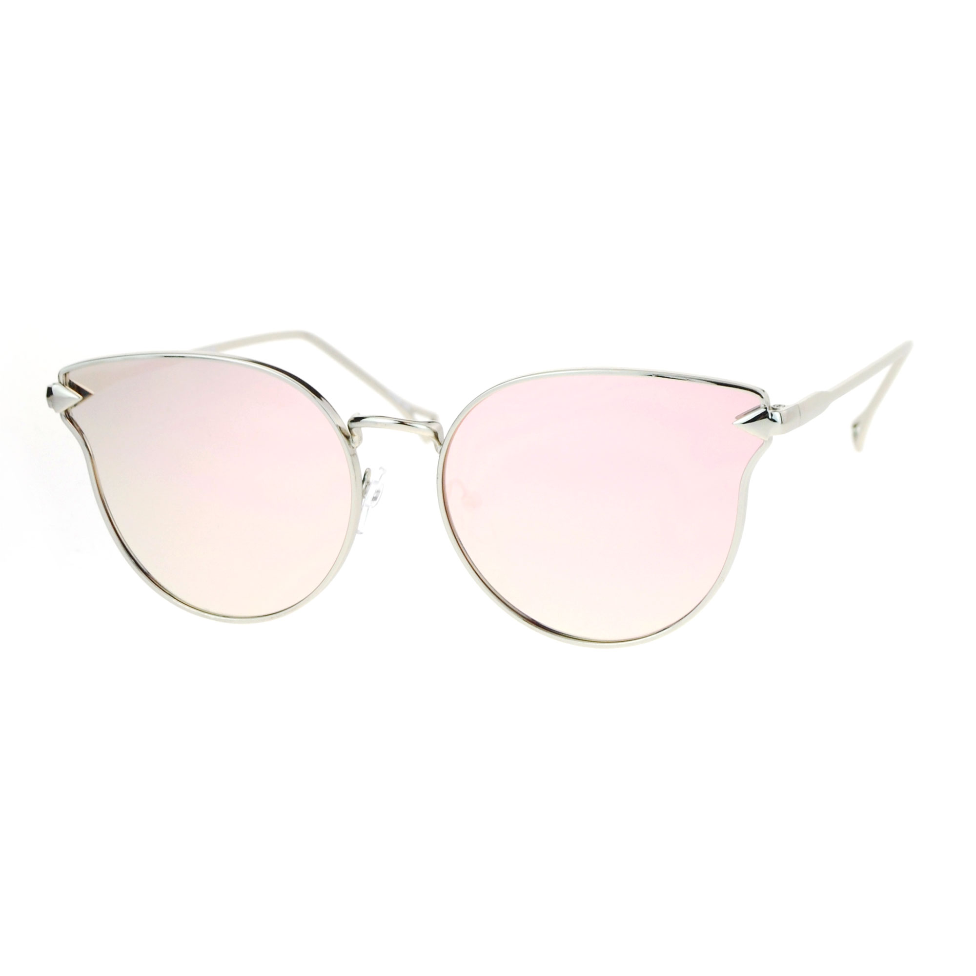 Womens Pink Flat Panel Mirror Lens Retro Metal Horn Rim Sunglasses | eBay